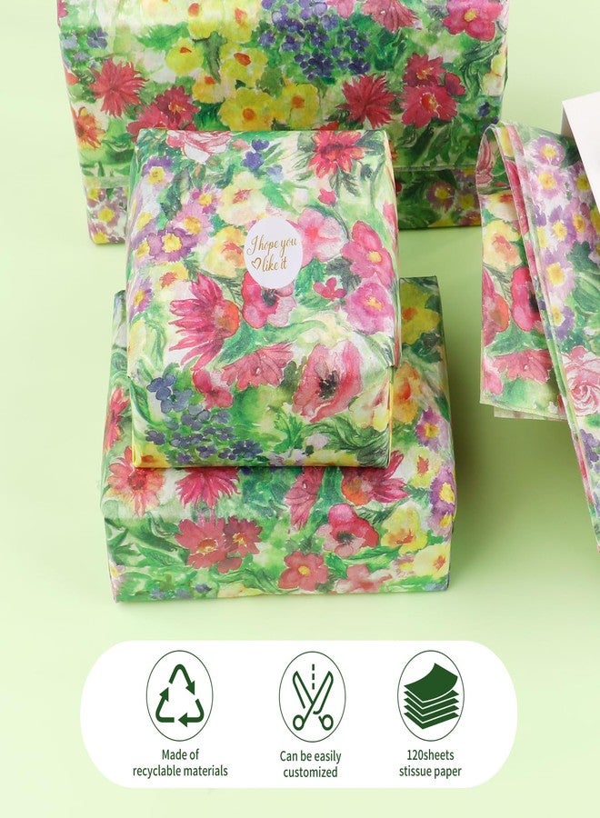 ARPOVIST 120 Sheets Oil Painting Style Spring Flower Gift Wrapping Tissue Paper Bulk with Stickers, Wildflowers Floral Pattern for Weddings, Birthdays, Bridal Showers & DIY Crafts,20x14 Inches - Image 4